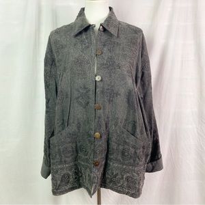 Vintage Black Distressed Cotton Embroidered Jacket XL